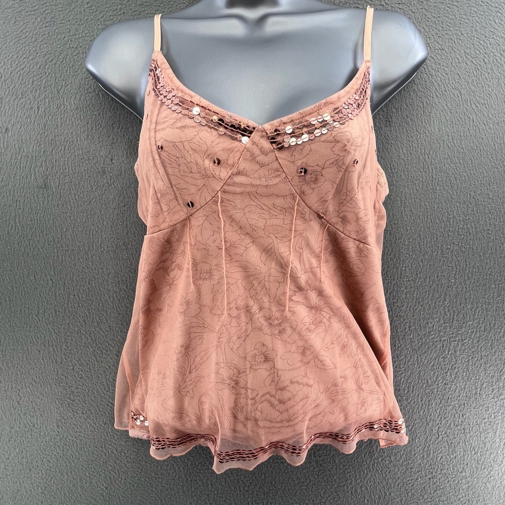 Y2K Vero Moda Women Babydoll Cami Floral Mesh Sequin Fairy Grunge Top L